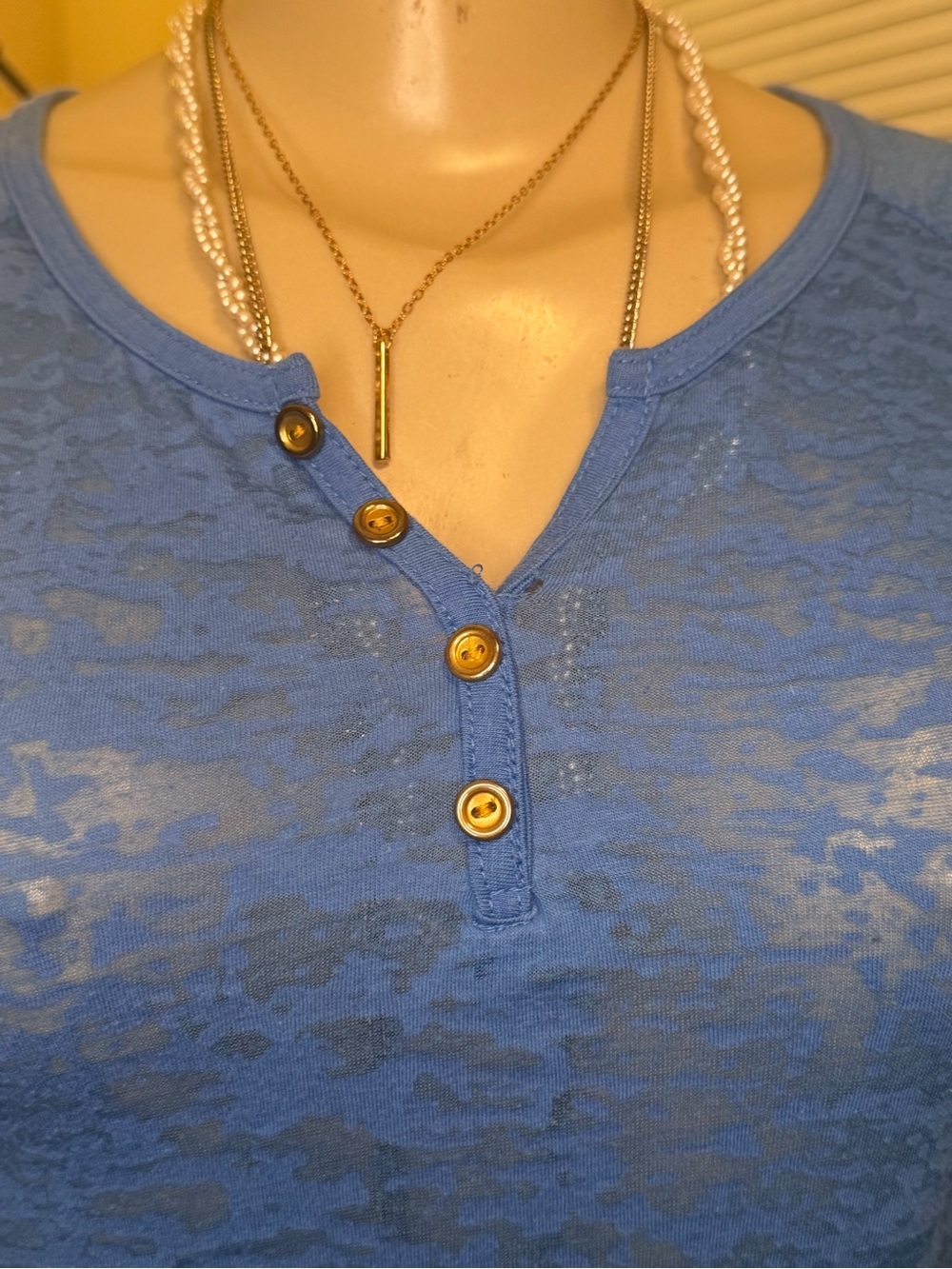 Color Story Burnout Henley Blouse Blue Size L - Picture 2 of 12